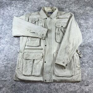 Vintage Misty Mountain Chore Utility Jacket Men's‎ Medium Light Wash Distressed